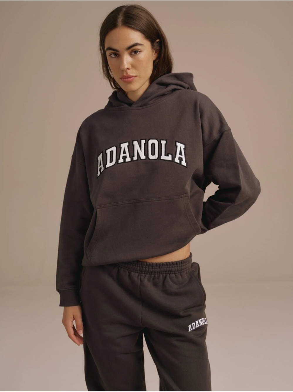 ADANOLA Varsity Oversized Hoodie - Washed Coffee Bean